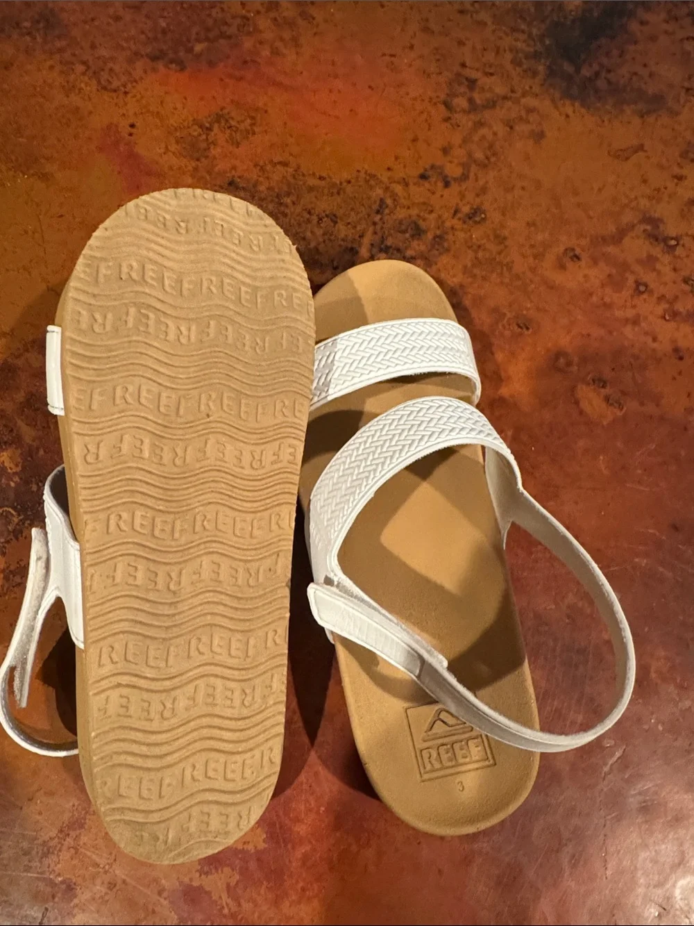 Reef White Braided-Strap Tan Footbed Sandals